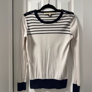 French Connection Striped Knit Sweater - Button Detail Shoulder